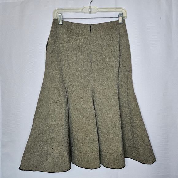 Demi-Luxe Beams Tan Wool Blend Midi Dark Academia Swing Skirt Size 38 Or Medium - Picture 2 of 7